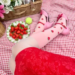 Strawberry Mock Sock Tights - Pink