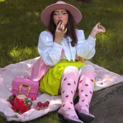 Strawberry Mock Sock Tights - Pink