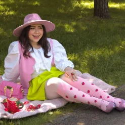 Strawberry Mock Sock Tights - Pink