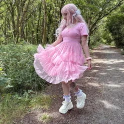 Tee Mesh Dress - Pink Frosting