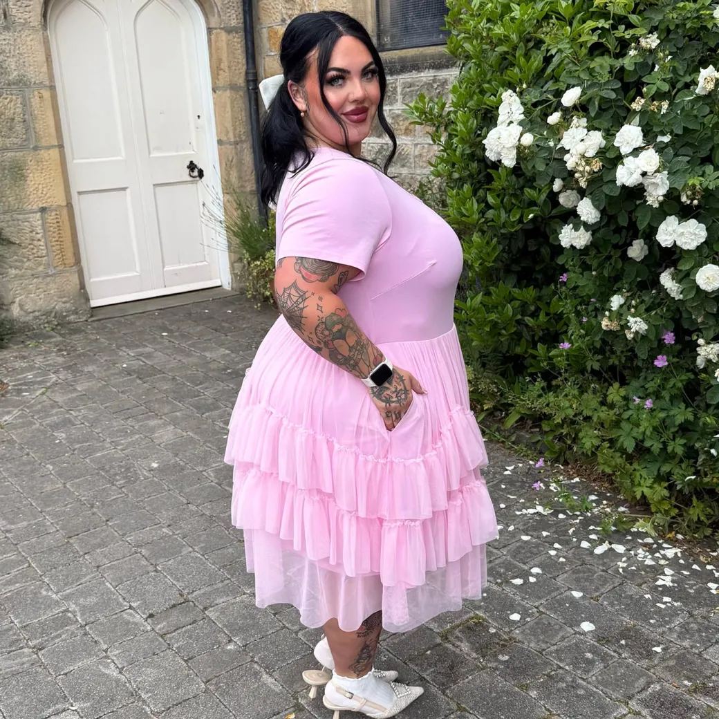 Tee Mesh Dress - Pink Frosting