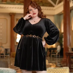 Velvet Baby Doll Dress - Black