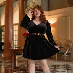 Velvet Baby Doll Dress - Black