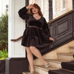 Velvet Baby Doll Dress - Black