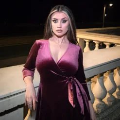 Velvet Wrap Dress - Cherry