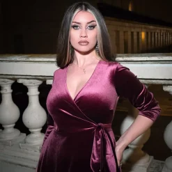 Velvet Wrap Dress - Cherry