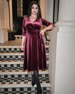 Velvet Wrap Dress - Cherry