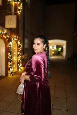 Velvet Wrap Dress - Cherry