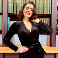 Velvet Wrap Top - Black