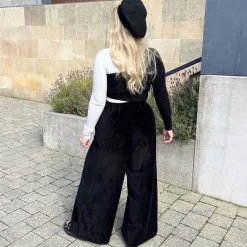 Wide Leg Cord Tailored Trousers - Black