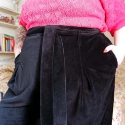 Wide Leg Cord Tailored Trousers - Black
