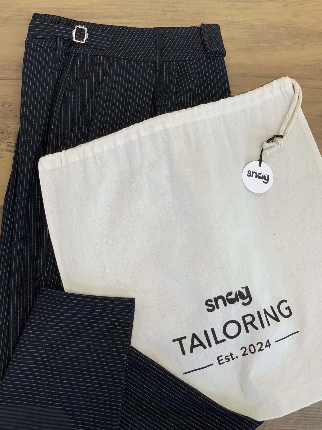 Wide Leg Pinstripe Tailored Trousers - Black